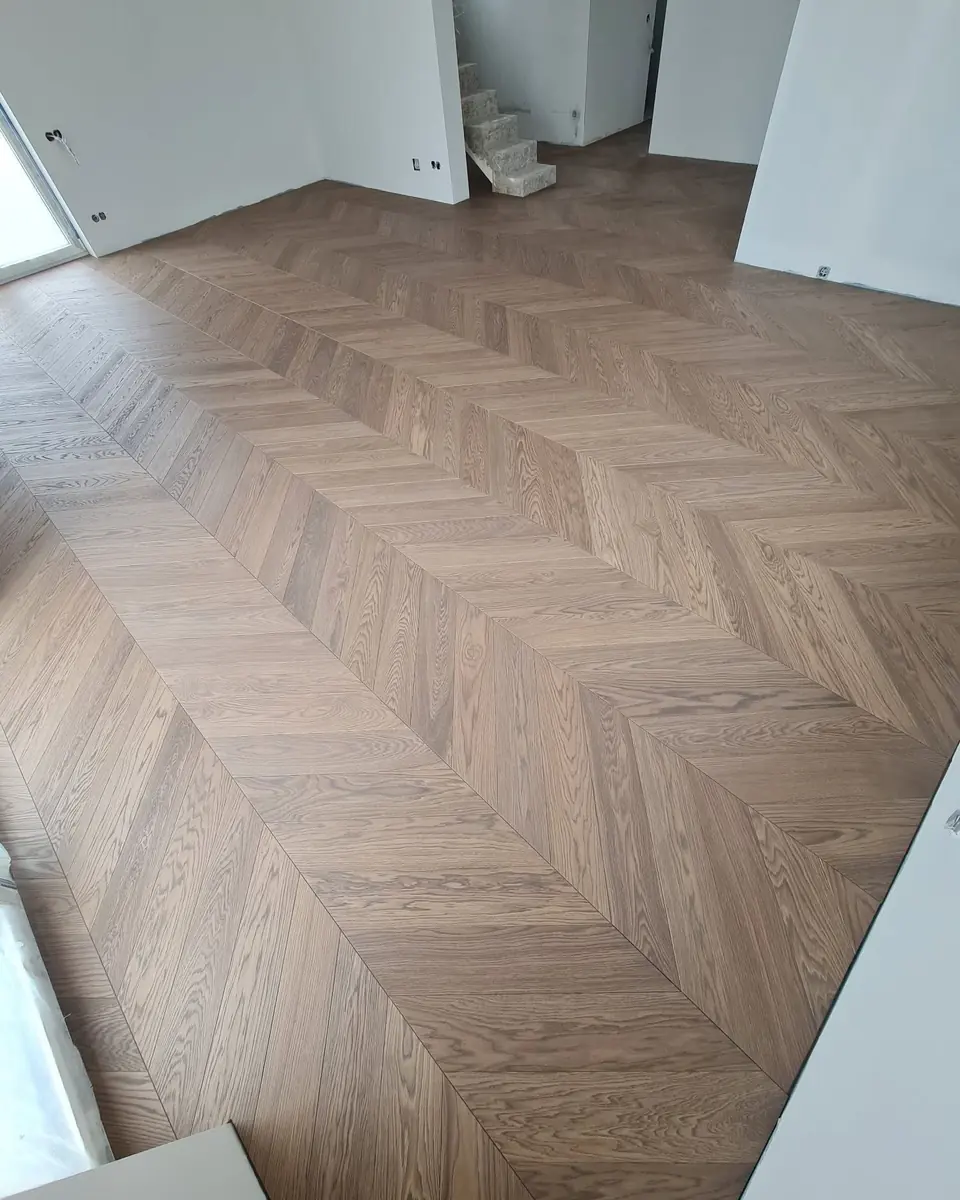 Wide chevron pattern in a bright room